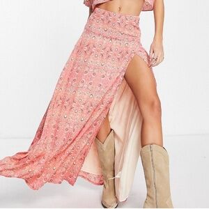 Free People Pink Floral Maxi Skirt
